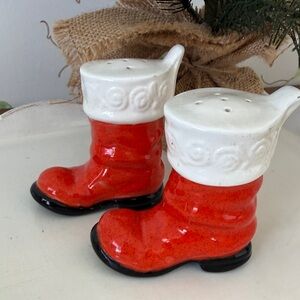 Vintage 70s Ceramic Santa Boots Salt & Pepper Shakers